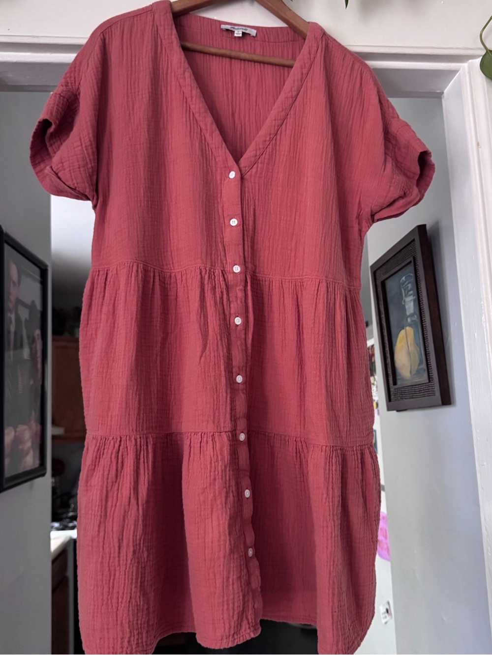 Madewell Rose red dust Rust Cotton Gauze Dress size medium short sleeve